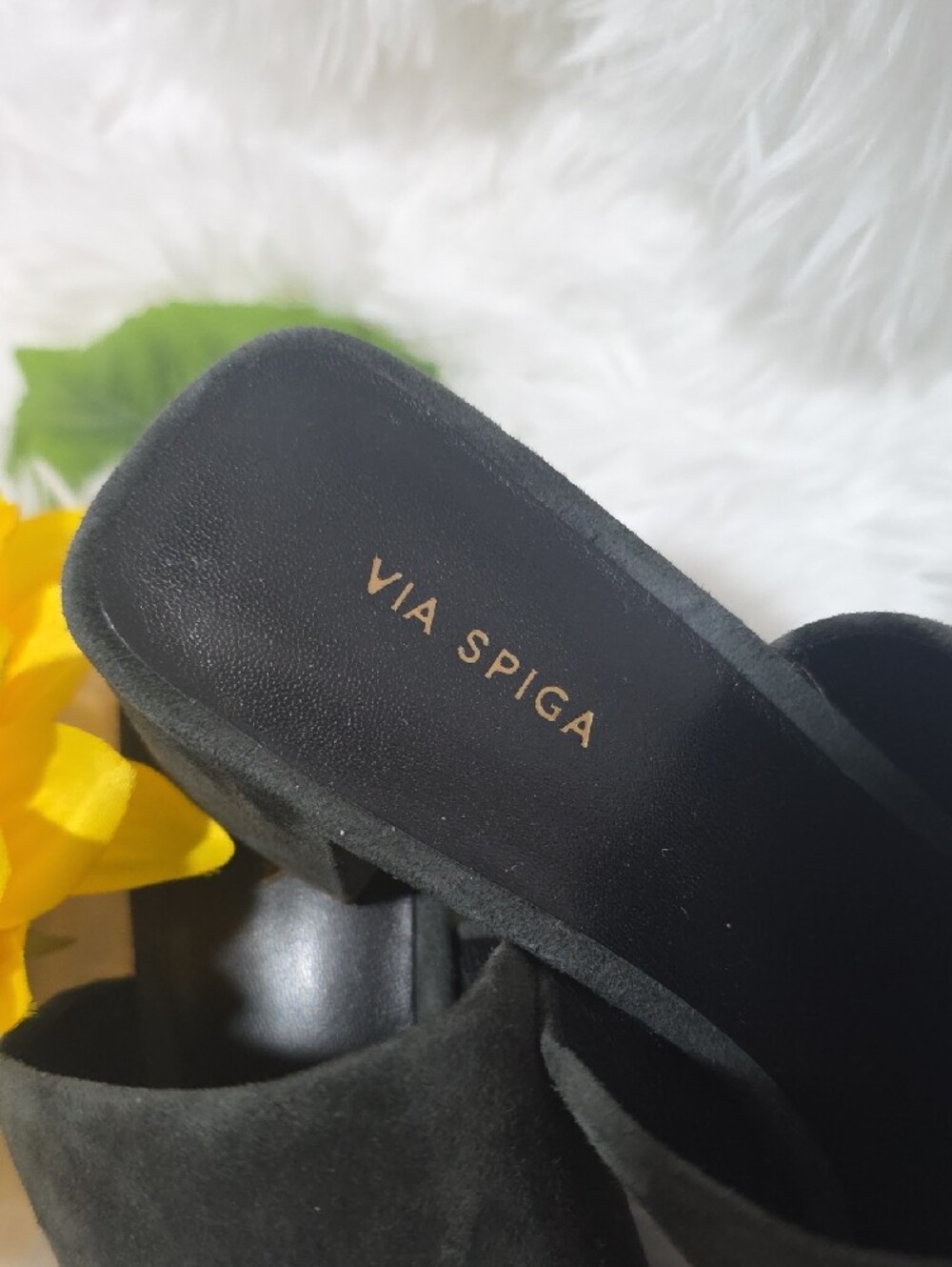 Via Spiga Dark Gray Suede Block Heel Mules - Picture 2 of 9